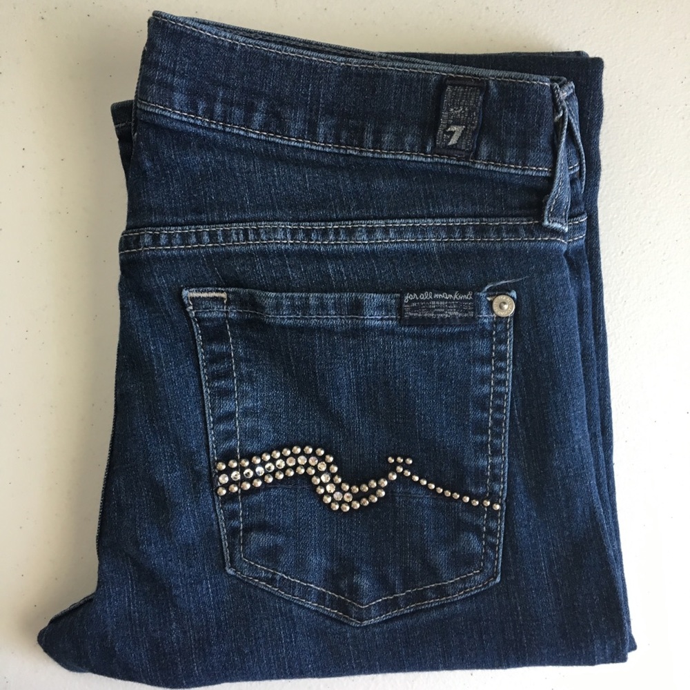 7FAM Bootcut 28, Blue denim, decorated pockets